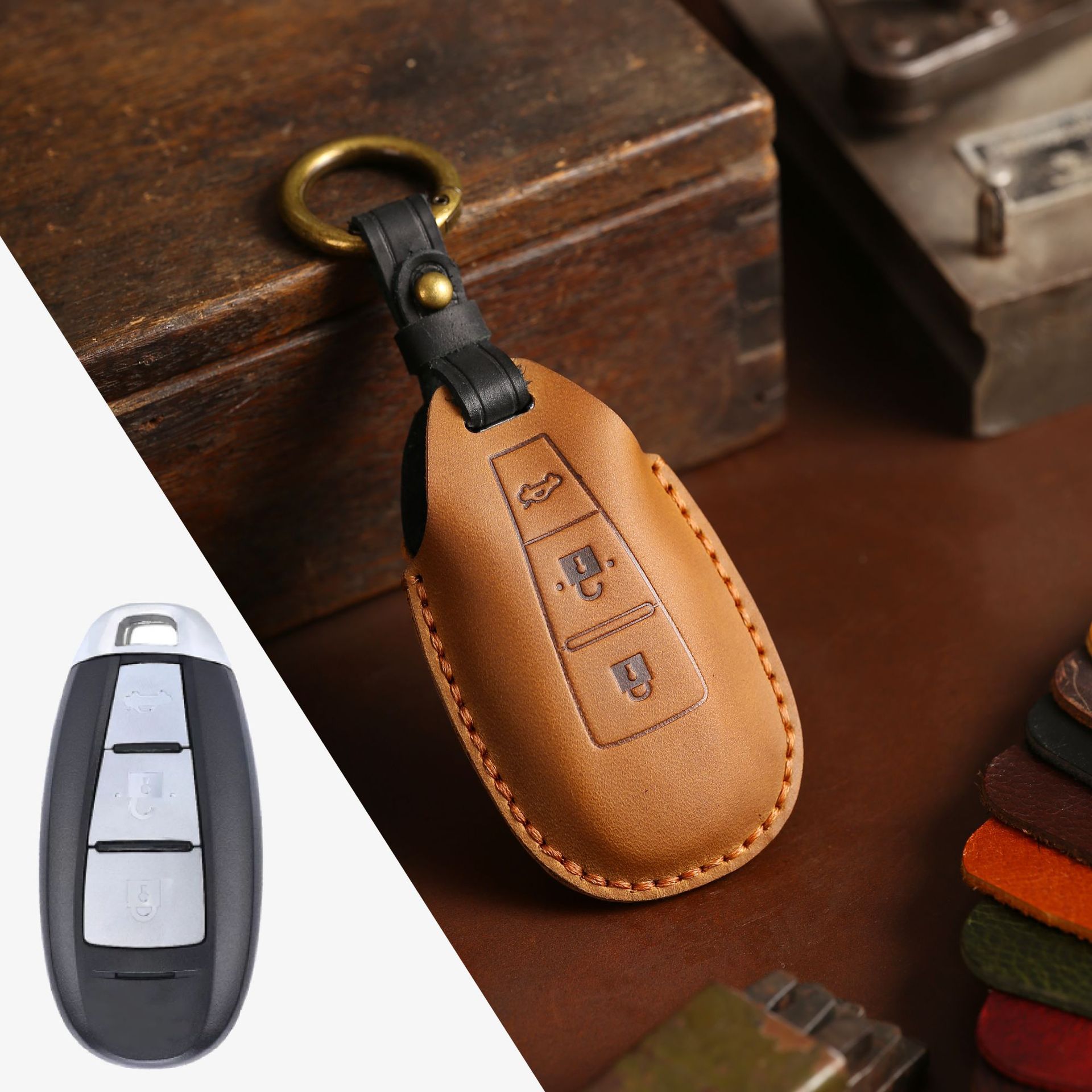 Car Accessories Ertiga - 3 Bottons Leather Car Key Case
