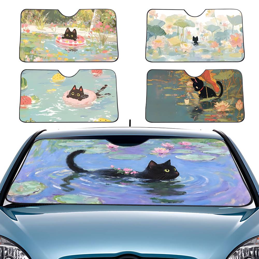 Car Accessories Window - Cartoon Cat In Lotus Leaf Car