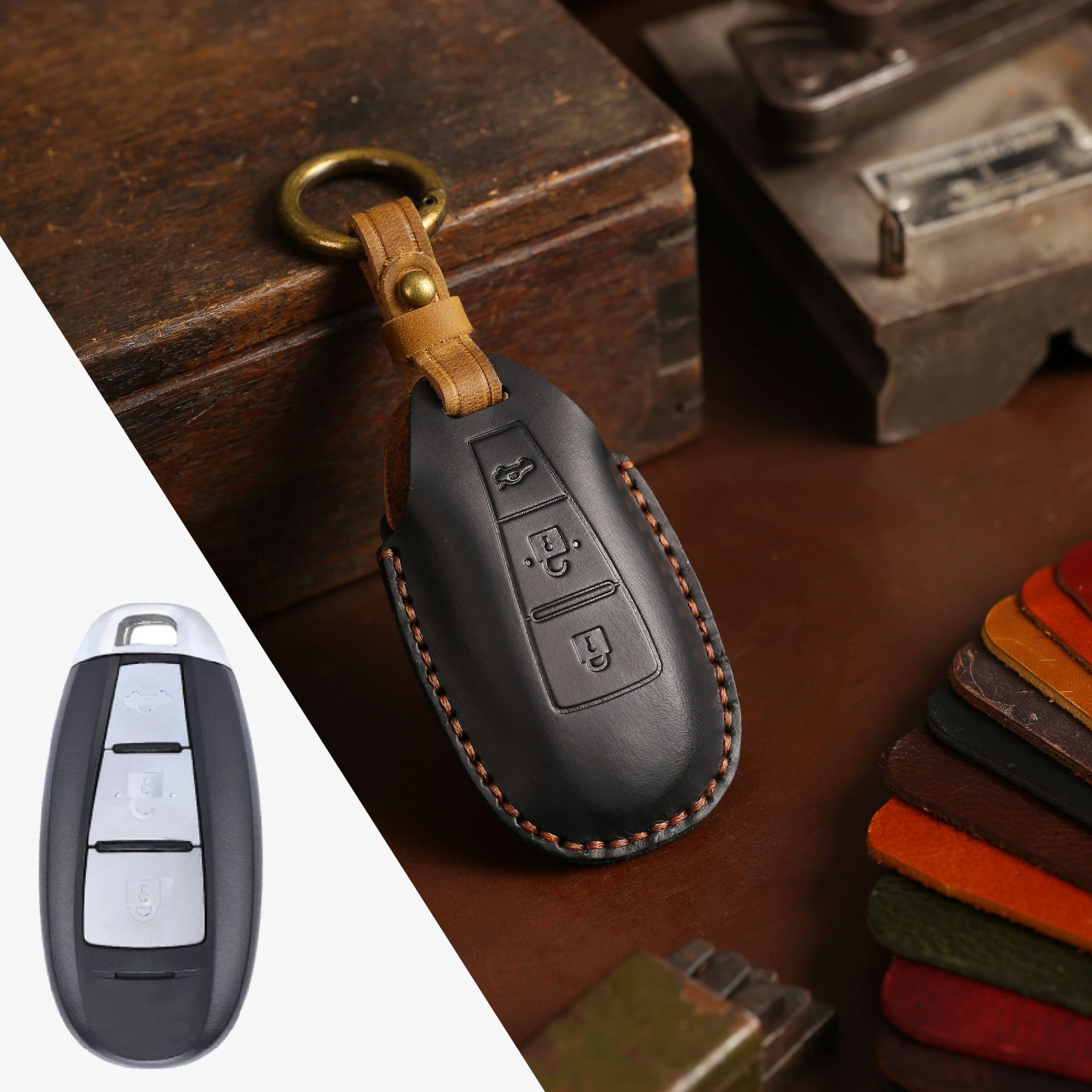 3 Bottons Leather Car Key Case - Car Accessories Ertiga review and price