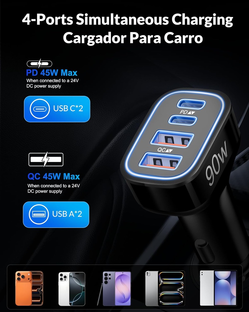 90W 4-Port Fast USB-C Car Char - Car Accessories Qc review and price